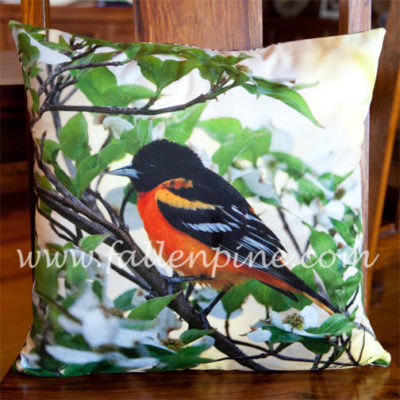 Baltimore Oriole on Dogwood Pillow